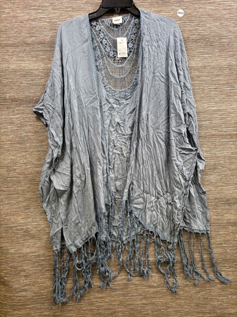 Sonoma Fringe Swimsuit Cover Up Womens One Size Light Blue Kimono Sleeve NEW